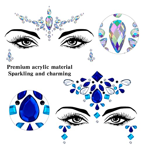 12 Sets Face Gems Mermaid Face Jewels Rhinestone Rave Face Gems Temporary Tattoos Crystal Face Jewels Stickers for Race Carnival Festival Party