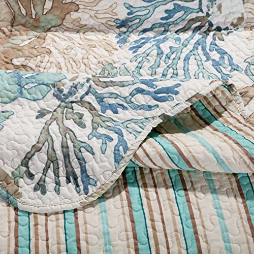 Greenland Home Atlantis Coastal Sea Coral Reversible Quilt Set - Jade, 3-Piece Full/Queen