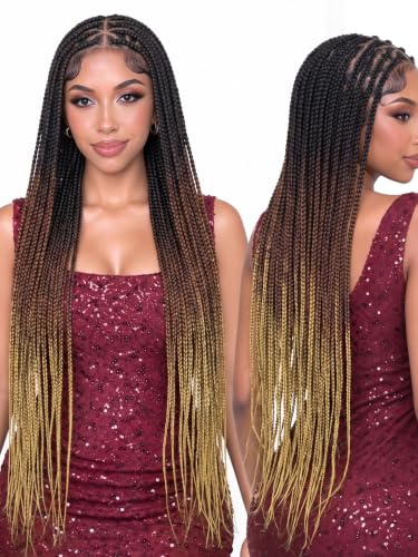 HANNE 32 Inch Triangle Box Braided Full Lace Wig for Black Women - Knotless, Ombre Brown