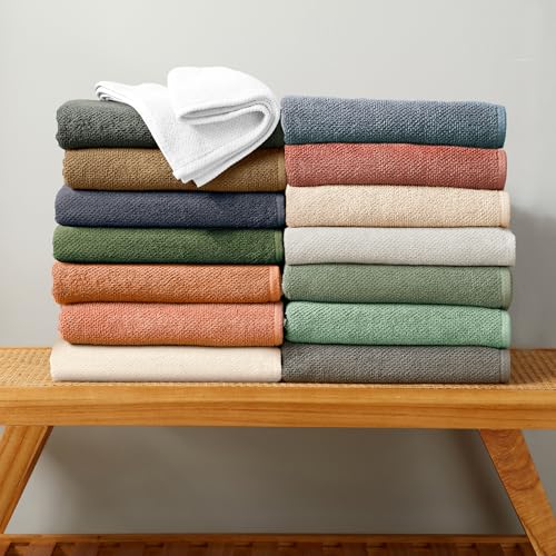 Great Bay Home 100% Cotton 12-Pack 13x13 Wash Cloth - Absorbent, Quick-Drying, Durable Face Towels for Bathroom Decor - Low-Twist, Two-Ply Fibers (Dusty Rose)