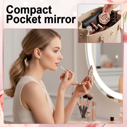 Rose Gold Compact Mirror Set - 36 Pcs Quinceanera Party Favors with Thank You Cards & Organza Bags - Rose Golden