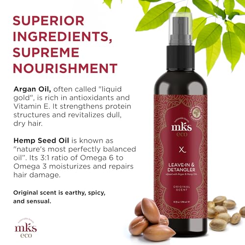 Earthly Body MKS Eco X Leave-In Treatment & Detangler - 10 Fl Oz Moroccan Argan & Hemp Seed Oil - Vegan & Cruelty-Free - Original / 10 Fl Oz