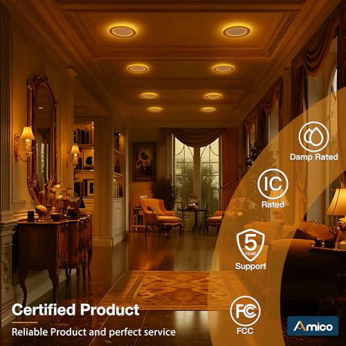 Amico 12 Pack 6 In LED Recessed Light with Night Light, 5CCT (2700-5000K) – Damp Rated