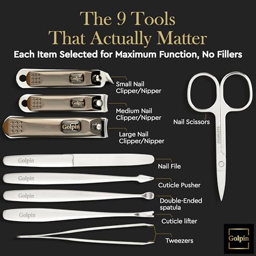 Black Stainless Steel Manicure Set for Men & Women – 9-Piece Travel Grooming Kit