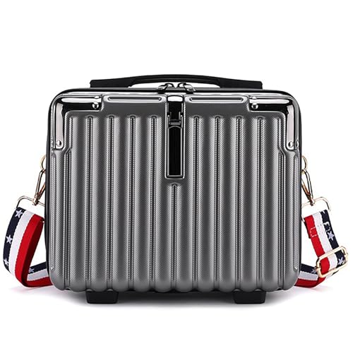 Mini Suitcase Hard Shell Makeup Case Stress-Resistant ABS Hard Makeup Travel Case Portable Hand Luggage with Shoulder Strap for Travel Camping Home Organizer Dark Grey