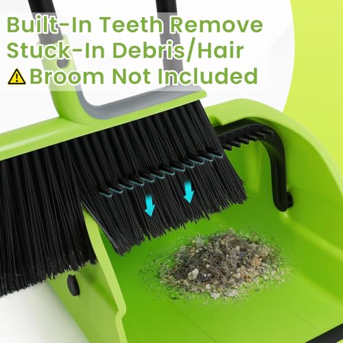 Green Jumbo Heavy Duty Commercial Debris Dustpan with Long Handle - Outdoor Leaves & Trash Scooper
