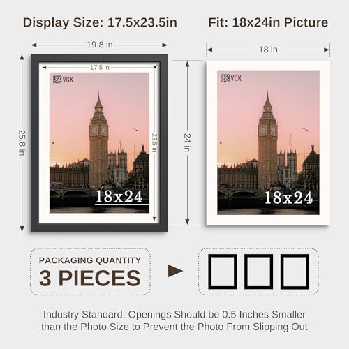 Black 18x24 Wall Poster Frames Set of 3 - Solid Wood Picture Frames