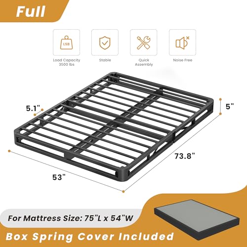 5 Inch Full Size Box Spring Bed Base with Low Profile & Removable Cover