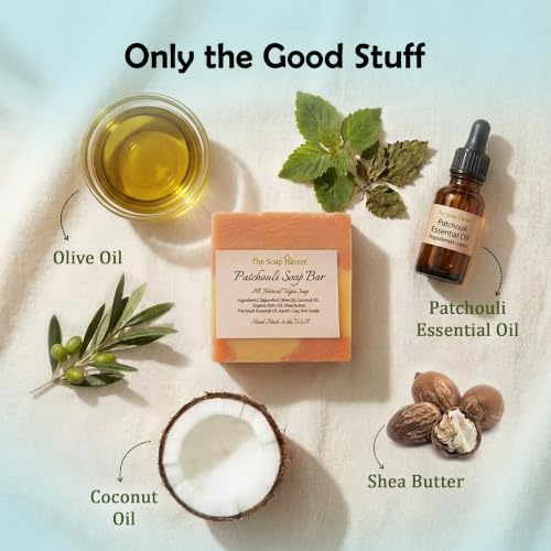 Natural Patchouli Soap Bar - Handmade, 4 Large 4.5 Oz Bars, USA