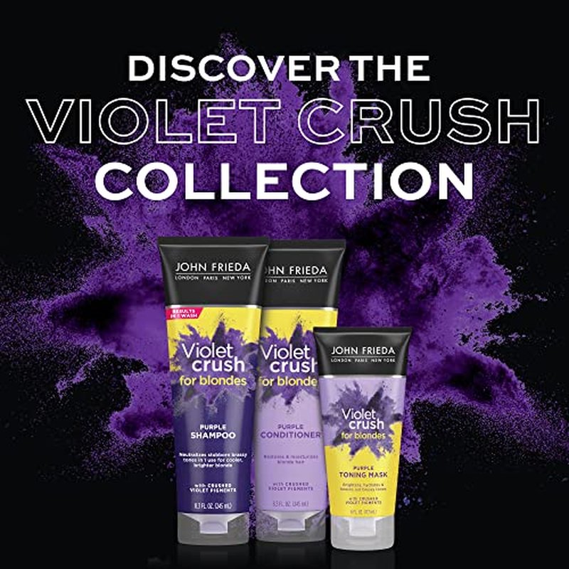 John Frieda Violet Crush Purple Conditioner, Purple Conditioner for Blonde Hair, Crushed Violet Pigments Neutralize Brassy Tones for Cooler, Brighter Blonde, 16 FL OZ (475ml)
