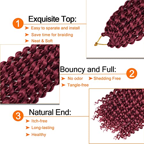 RENJOING 18 Inch Burgundy Passion Twist Hair 6 Packs Water Wave Crochet Extensions