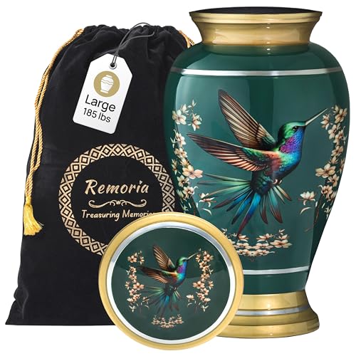 Remoria Large Green Hummingbird Cremation Urn for Adults - Aluminum Memorial Container