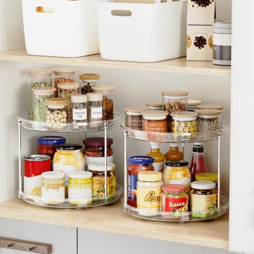 9-Inch 2 Pack Lazy Susan Organizer for Cabinets - Space Saving, Sturdy 2-Tier Turntable