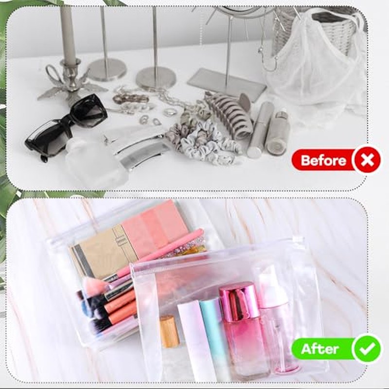 cobee 50 Pcs Clear Makeup Bags Bulk, Mini Cosmetic Organizer for Travel Small Transparent Zipper Pouch PVC Waterproof Pouches 7.9x5.9x2 In for Toiletry