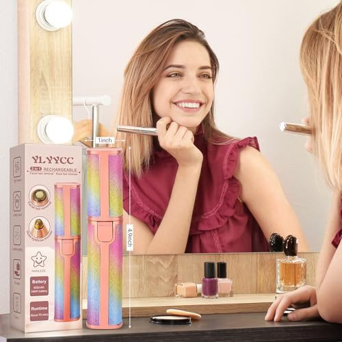 Facial Hair Removal for Women: 2-in-1 Rechargeable Nose Hair & Eyebrow Trimmer, Face Shaver with Built-in LED Light for Removing Chin, Upper and Lower Lip Area Peach Fuzz