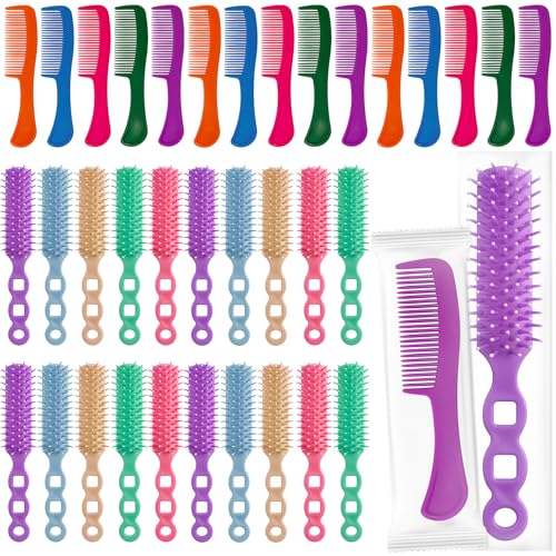 100 Pcs Hair Brush & Comb Set - 50 Hair Combs + 50 Travel Brushes, 5 Colors, Individually Wrapped