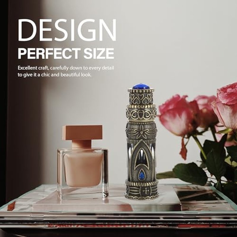 Beaupretty Dubai Perfume Bottle Empty Glass Refillable Vintage Style Perfume Storage Bottle 3.14X1.88X0.94 Inch Middle East Attar Container for Essential Oils