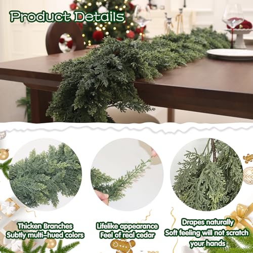 9FT Artificial Cedar Garland for Christmas Decoration - 2 Pack - Real Touch