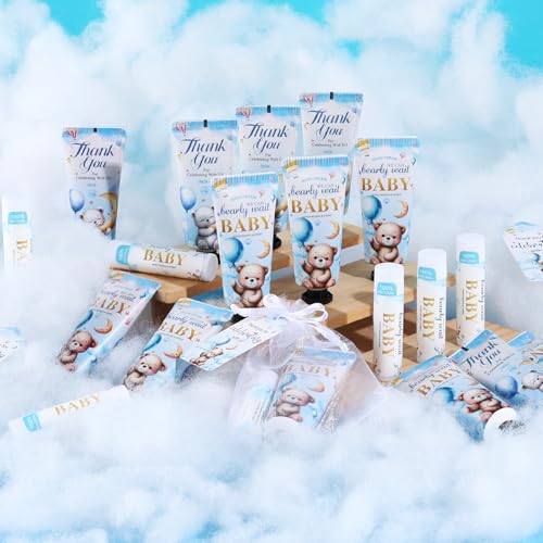 50 Pack Bear Lip Balm and Hand Cream Gift Sets for Baby Shower & Party Favors - Coconut & Milk Scent, KONEUK