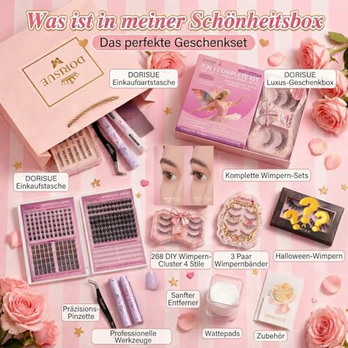 Festive Glamour Lash Kit - 400 Clusters, 9 Styles, Rose Gold Tweezers & Surprises, Gift Set for Women Best Friend