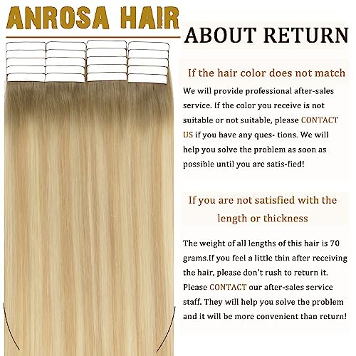 Anrosa Blonde Tape-In Human Hair Extensions Seamless 14 Inch - Light Brown to Platinum Blonde