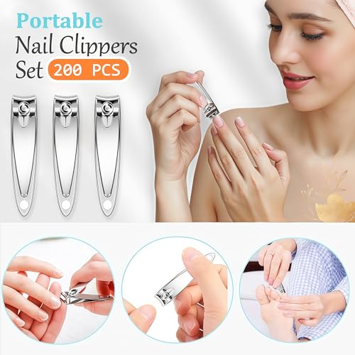 200-Pack Fingernail Clippers Nail Clippers in Bulk for Women Man Portable Sturdy Stainless Steel Small Nail Cutter Bulk Toenail Clippers Multipack for Travel Homeless Care Package Supplies