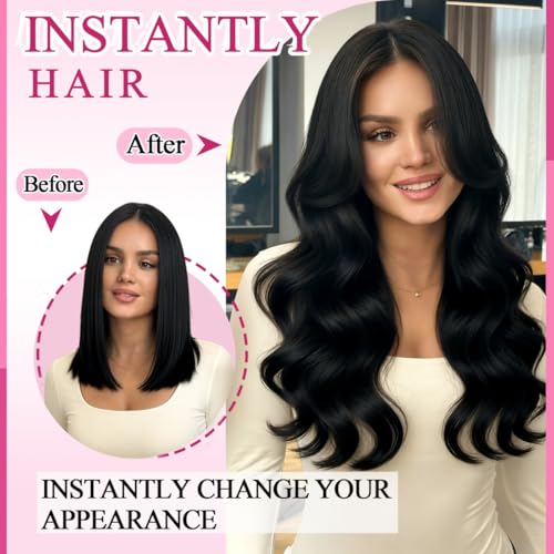 Clip in Hair Extensions 14 Inch 80g Natural Black #1B Remy Human Hair - Double Weft, Easy to Style