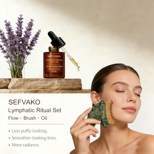 Gold & Green Lymphatic Contour Face Brush with Jade Gua Sha - Sensitive Skin