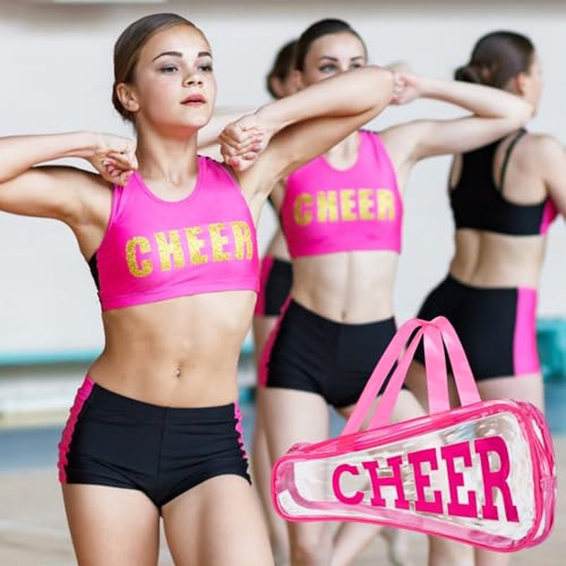 12 Pcs Clear Cheer Bag Gift Cheer Gifts Bulk for Team 11 x 5.3" PVC Cheerleading Gift Waterproof Portable Cheerleader Tote Cheerleading Travel Duffel Packet for Sport Party(Pink)