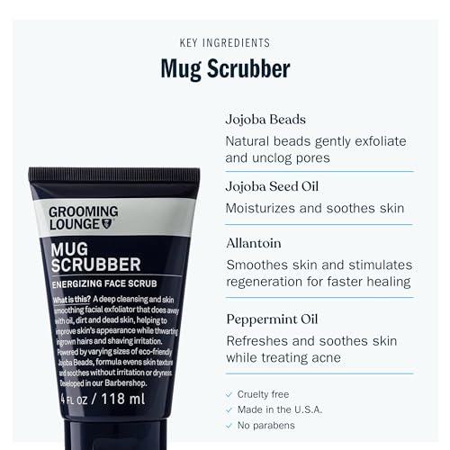 Grooming Lounge Mug Scrubber Face Scrub - Provides Safe and Gentle Exfoliation - Extracts Dug in Dirt and Oil - Uproots Ingrown Hairs - Improves Skin Softness and Appearance - Cruelty Free - 4 oz