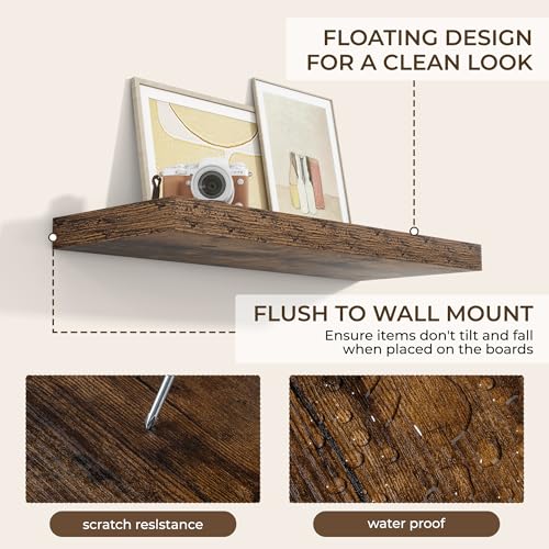 RICHFOCUS 36-Inch Rustic Brown Floating Wall Shelves Set of 2 | Modern Storage & Decor