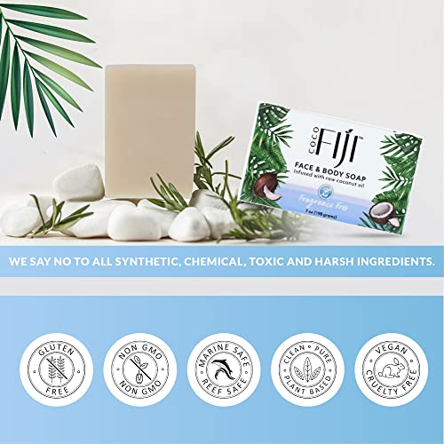 Organic Fiji Coconut Soap Bar Fragrance Free 7 oz Pack of 3 - Moisturizing & Pore Purifying