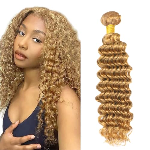 Deep Wave Human Hair Bundles - Honey Blonde #27, 18 Inch, Unprocessed Brazilian Virgin Hair - Variation #27 Honey Blonde D / 18