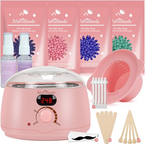 Pink Digital Wax Warmer Kit with Hard Wax Beads for Hair Removal - At Home Hair Removal Set for Women