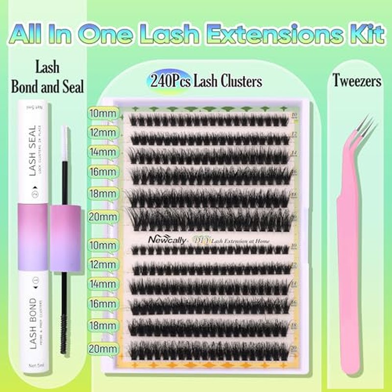 Lash Clusters Kit Thick Eyelash Clusters Individual Wispy Volume Lash Extension Kit 10-20MM Cluster Eyelash Extensions with Lash Glue Bond and Seal Tweezers (70D+80D) by Newcally