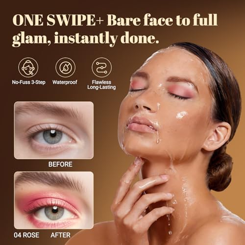 Vevivia 2pcs 3 Color Eyeshadow Stick,Waterproof Glitter Highlighter Stick, Long Lasting Creamy Eye Shadow, with Vitamin E Makeup for Day & Night Look, 1.13 Oz (Shimmer rose+Shimmer orange)
