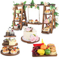Brown Upgraded 4 Pack Wooden Cake Stand Set 3 Tier Swing Cupcake Display with Floral Decor