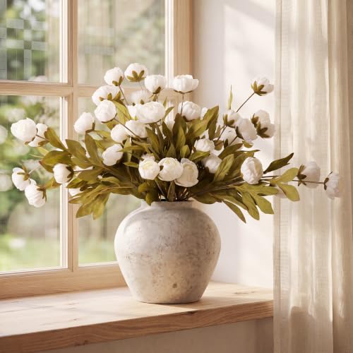 Artificial Peony Flowers for Vase Decor - White, 12 Stems, 27" Long