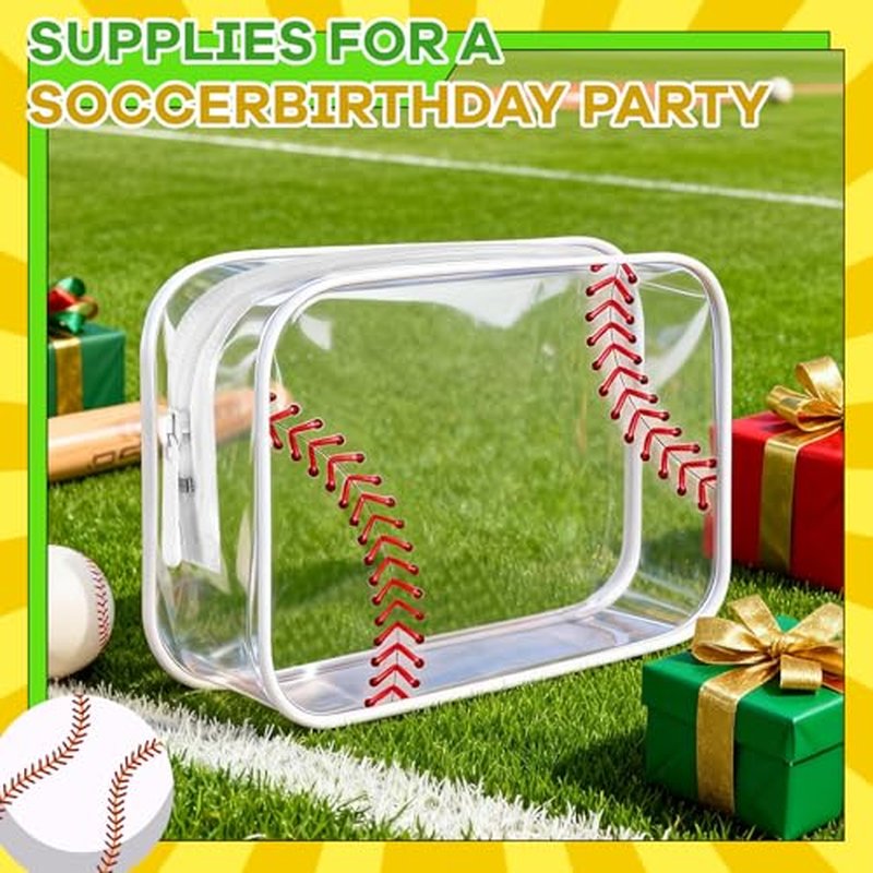 14PCS Clear Baseball Cosmetic Bags, Waterproof PVC Travel Makeup Organizer with Zipper,Transparent Toiletry Pouch, Goodie Snack Bags for Girls Team Players, Baseball Gift Accessories