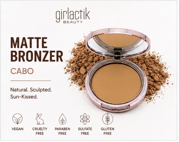 Girlactik Matte Bronzer Powder - Buildable Contouring & Natural Finish, Cabo Fair, 9g