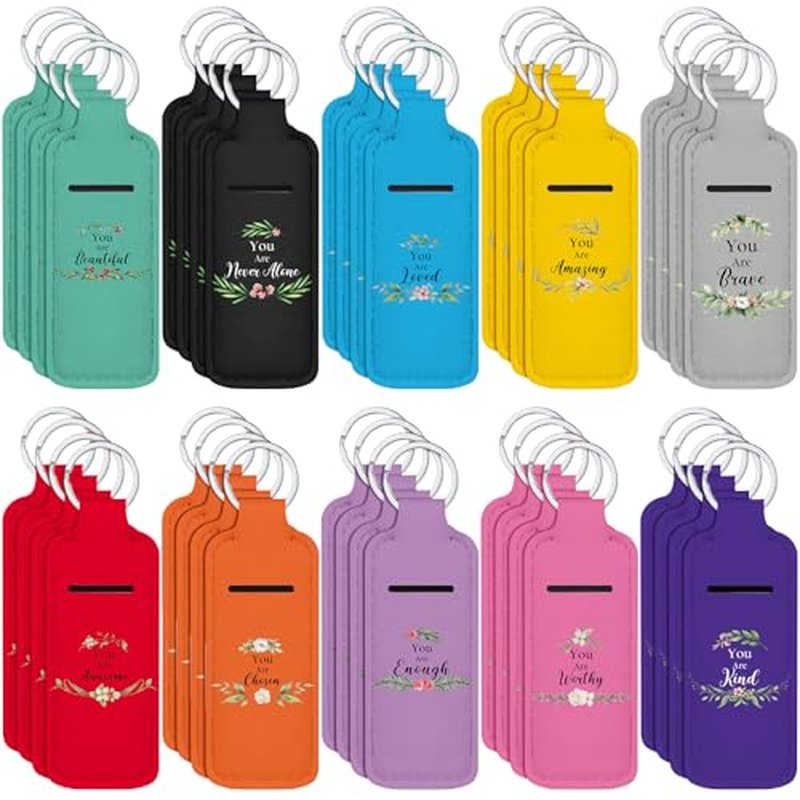 Ctosree 40 Pcs Lipstick Holder Keychain Gifts Bulk Inspirational Theme Thank You Lip Balm Holder with Portable Clip on Lip Gloss Sleeve Pouch Pocket for Employee(Multicolor)