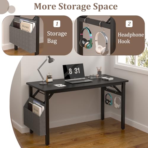 39.4 Inch Foldable Computer Desk with Storage - Black Portable Workstation