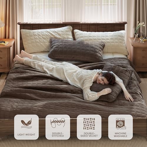 King Size Double-Sided Velvet Comforter Set - Brown, 108x96 Inches