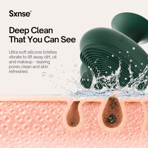 SXNSE Forest Electric Silicone Face Scrubber - USB-C Rechargeable, 3 Speeds Waterproof Facial Cleansing Brush for Men & Women