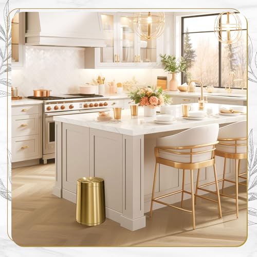 Gold Bathroom Trash Can with Lid and Toilet Brush Set - 2.6 Gallon