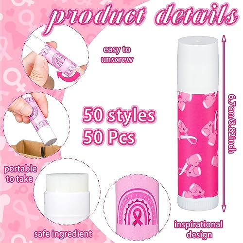 Siifert 50 Breast Cancer Awareness Lip Balms - Pink Ribbon Bulk Moisturizing Gift Set