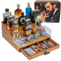 Cologne and Watch Organizer Walnut Brown ? Wooden Perfume Display Stand with Jewelry Storage Drawer, Velvet Lining, Hidden Compartment ? Large Cologne Holder ? Gift Box Included
