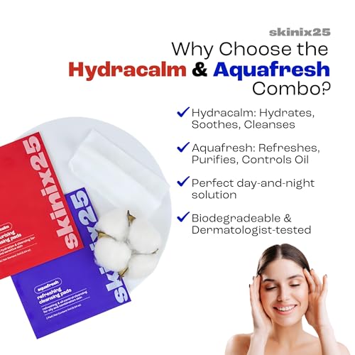 Hydracalm & Aquafresh Facial Cleansing Pads ? 20 Individually Wrapped Cotton Wipes | On-the-Go Face Wipes for Travel, Gym & Daily Skincare | Hydrating + Oil-Control Cleansing Pads for All Skin Types