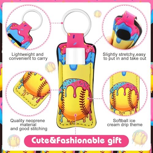Softball Ice Cream Drip Lip Balm Keychain Set - 18 Portable Lipstick Holders