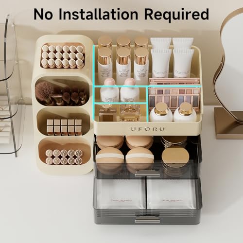 Cream White UFORU Makeup Organizer with Brush Holder for Vanity & Bathroom